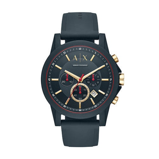 MENS OUTERBANKS MULTI-DIAL BLUE SILICONE WATCH GOLD & BLUE DIAL